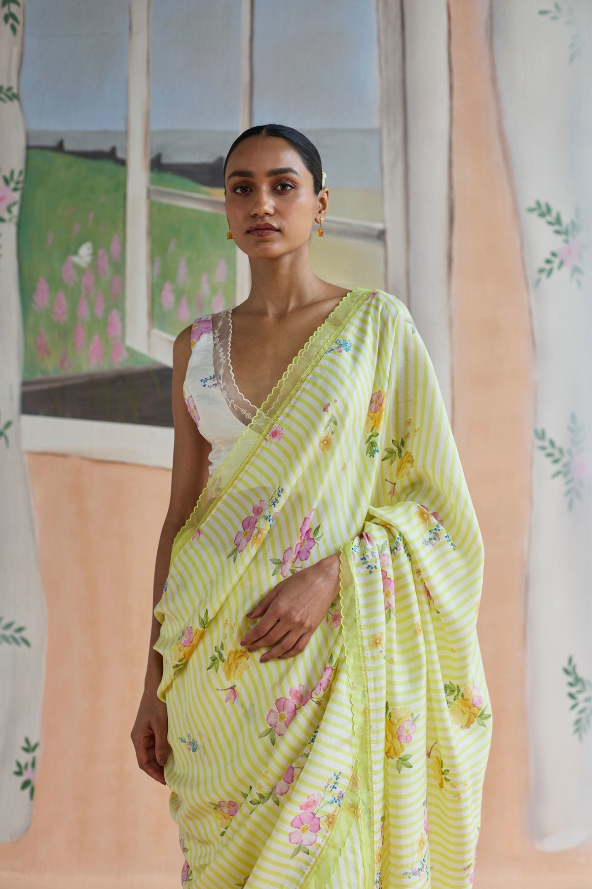 Serene Flora Mulberry Silk Sari