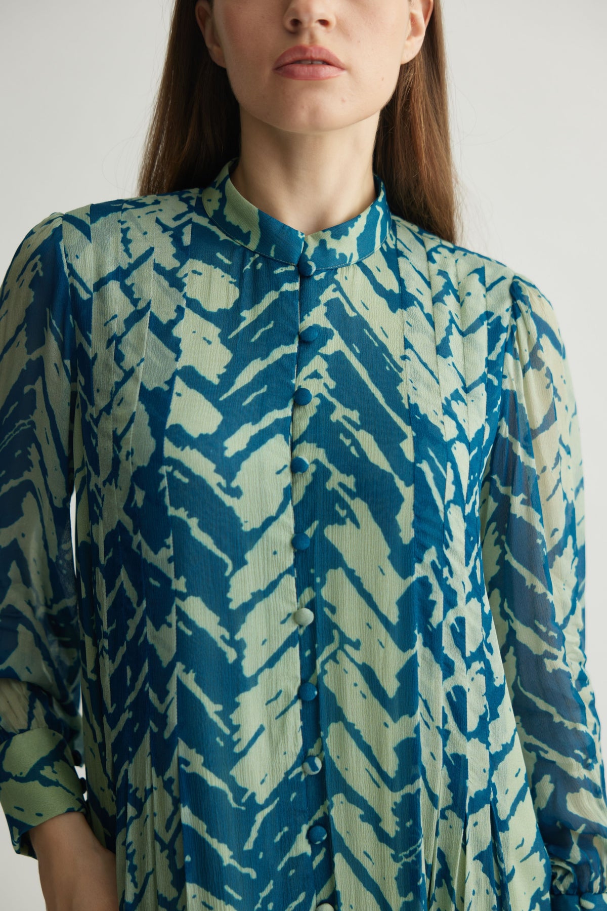 Blue Chevron Long Dress