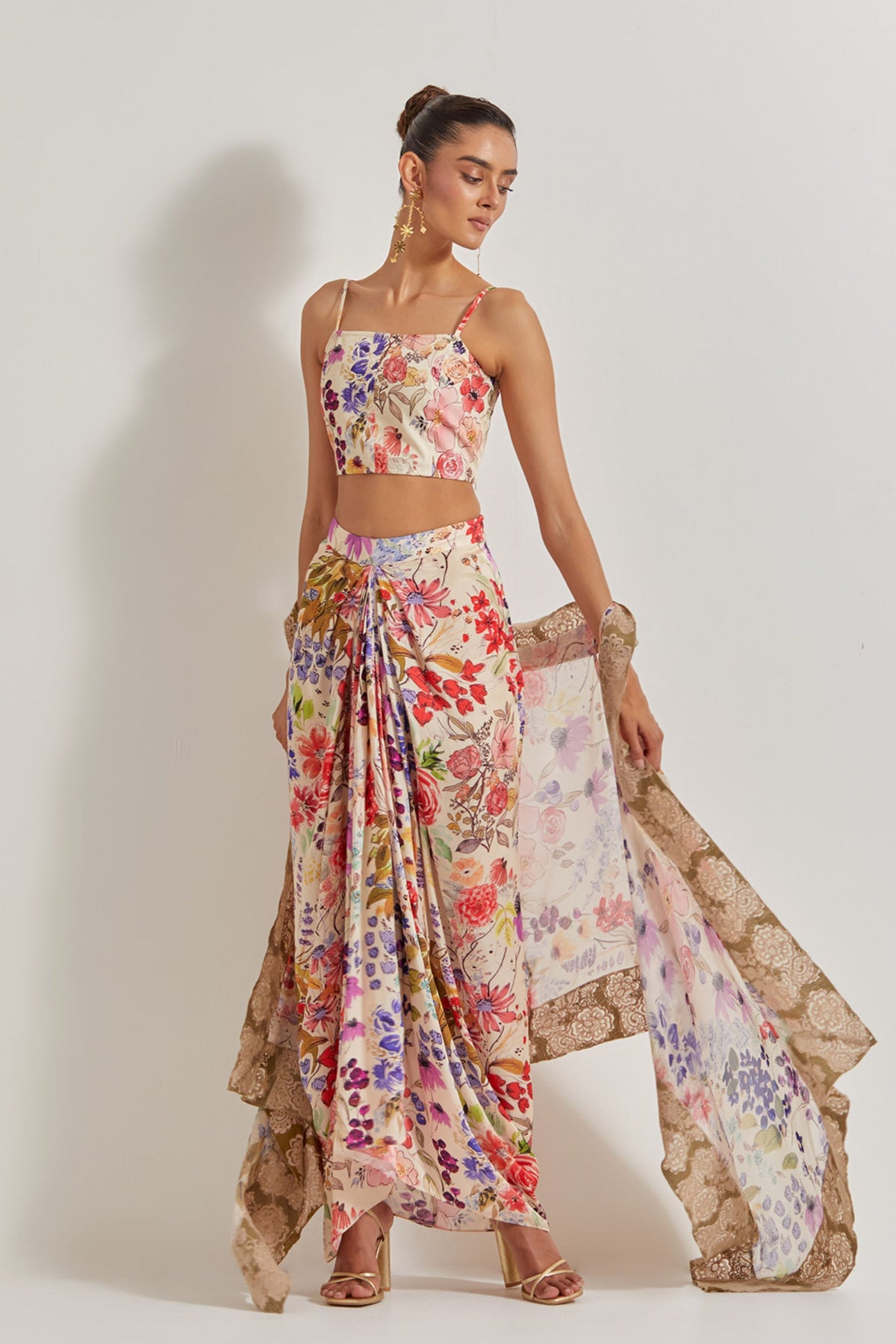 Cowl Skirt Set With Cape