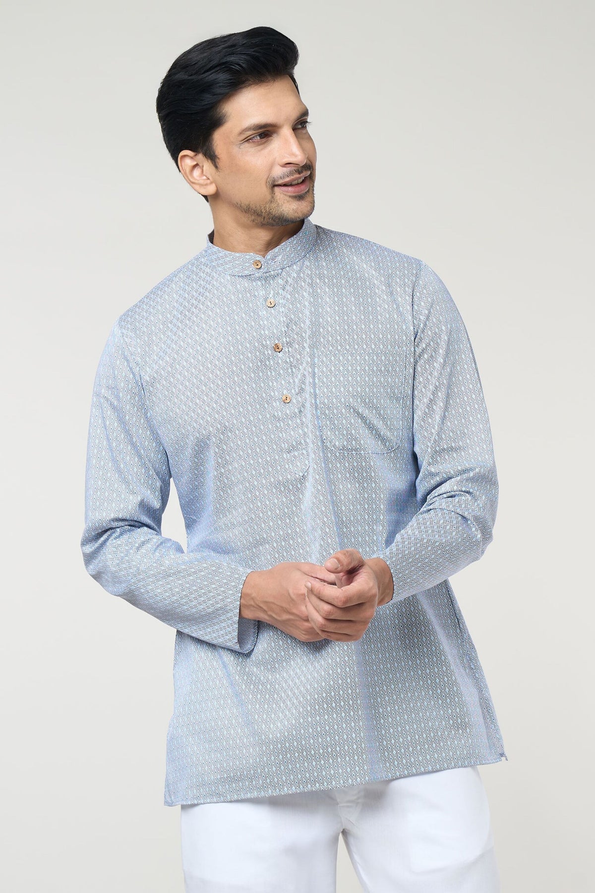 Blue Geometric Printed Shirt Set