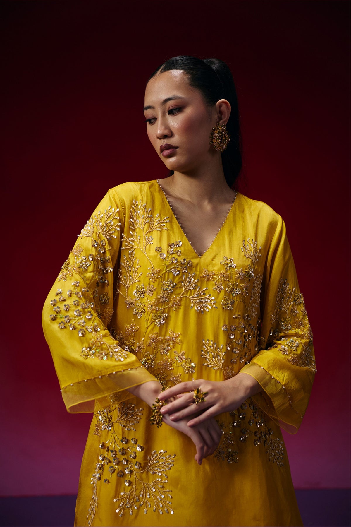 Beaded Amber Floral Sharara Set