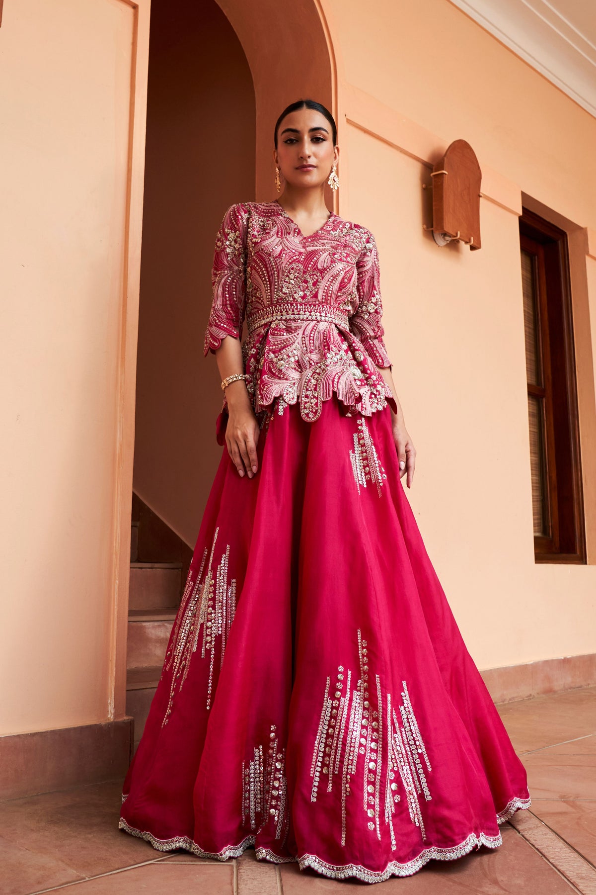 Cut Ruby Motif Top And Skirt