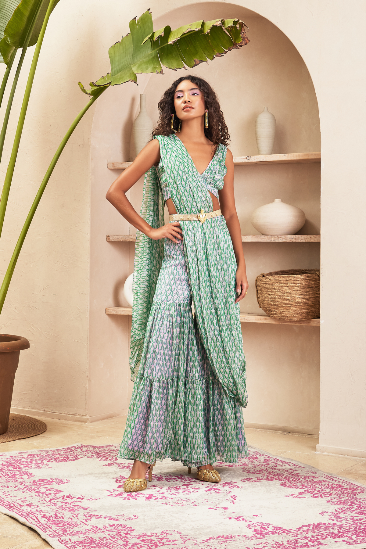 Lilac Sharara Sari Set