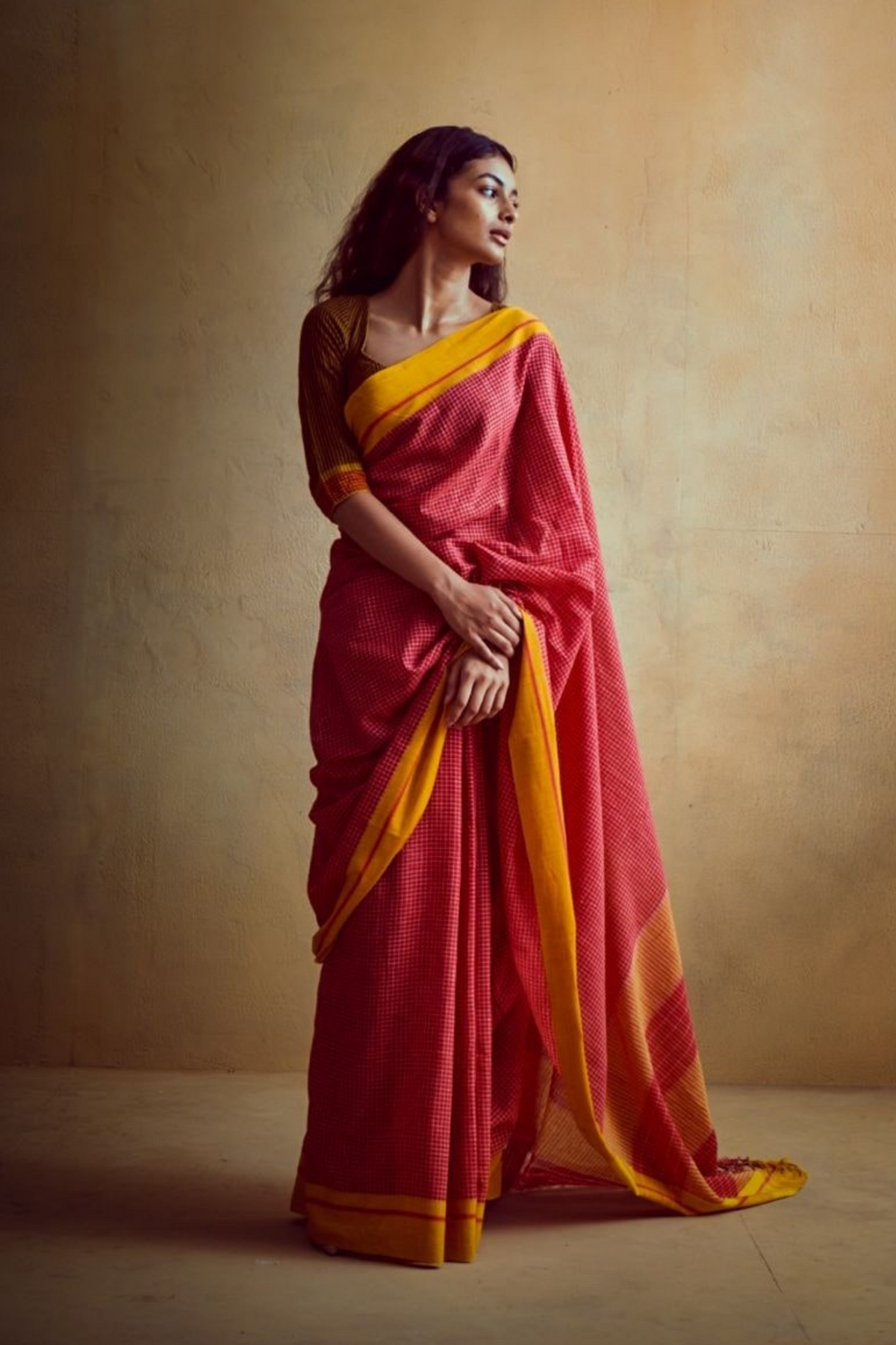 Red Cotton Patteda Anchu Saree