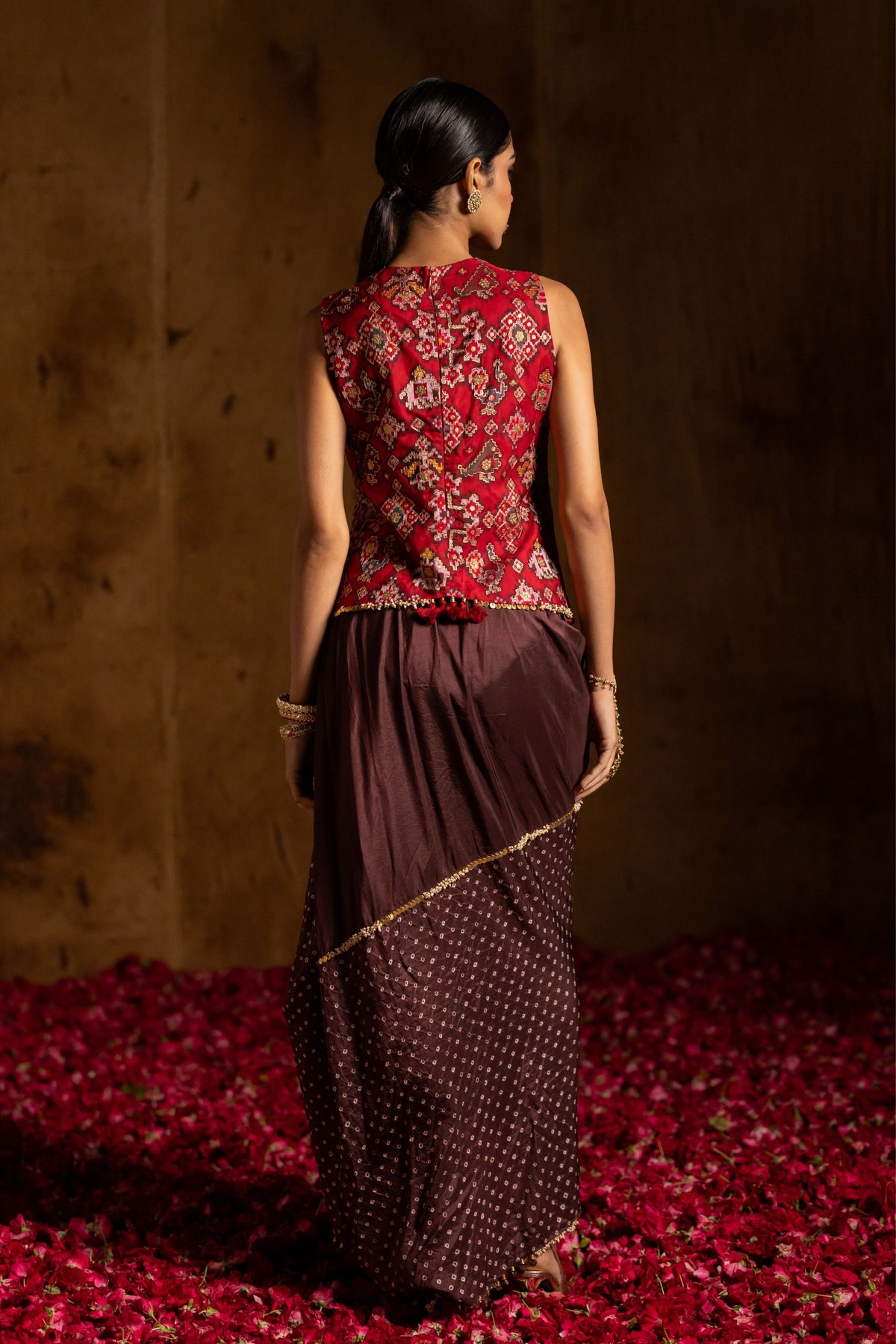 Red Patola Bandhani Skirt Set