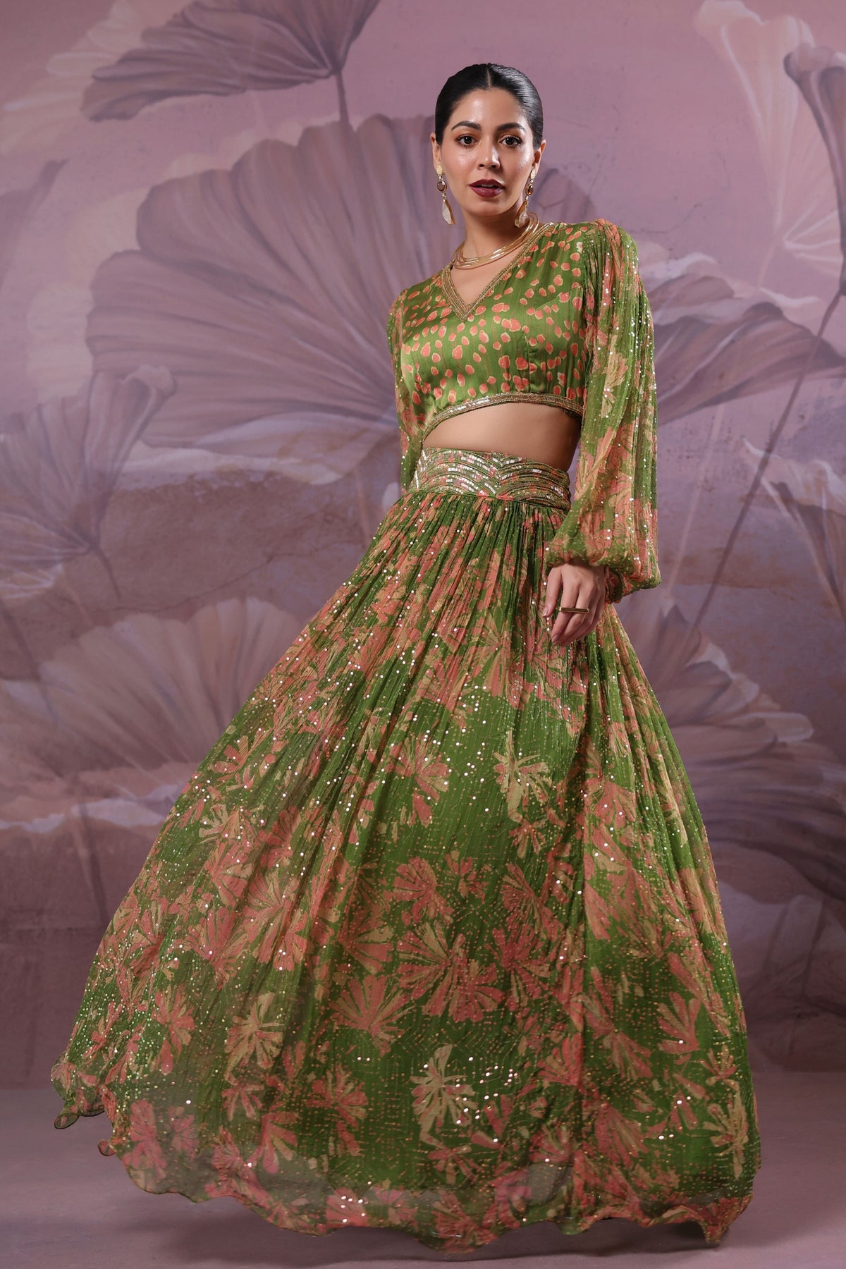 Avocado Phool Bazar Skirt Set
