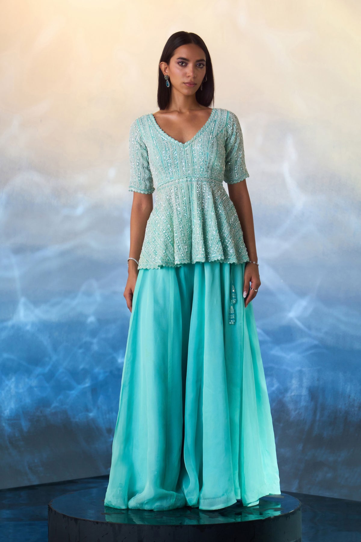 Mint Green Peplum Sharara Set