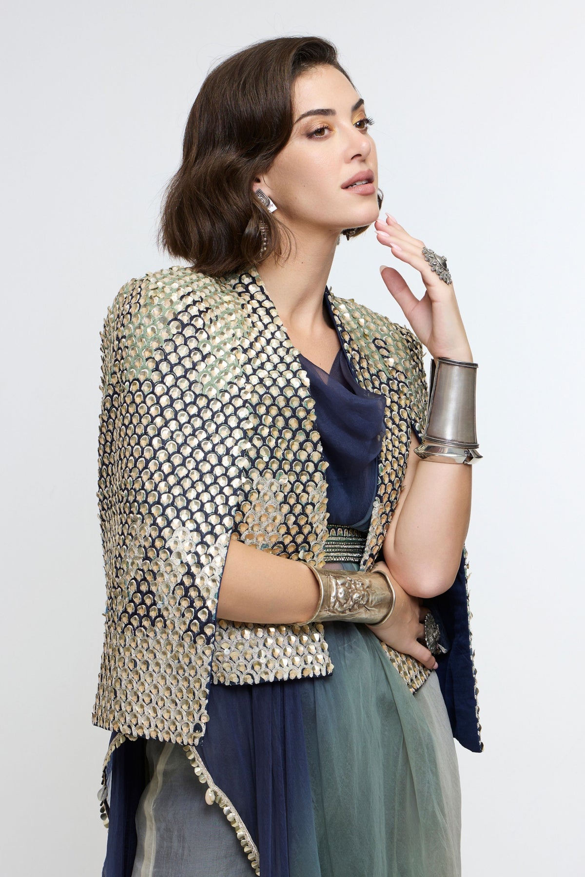 Meher Embellished Cape Jacket Set