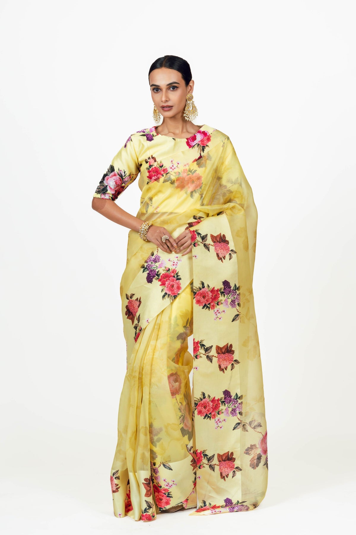 Nila Yellow Organza Saree