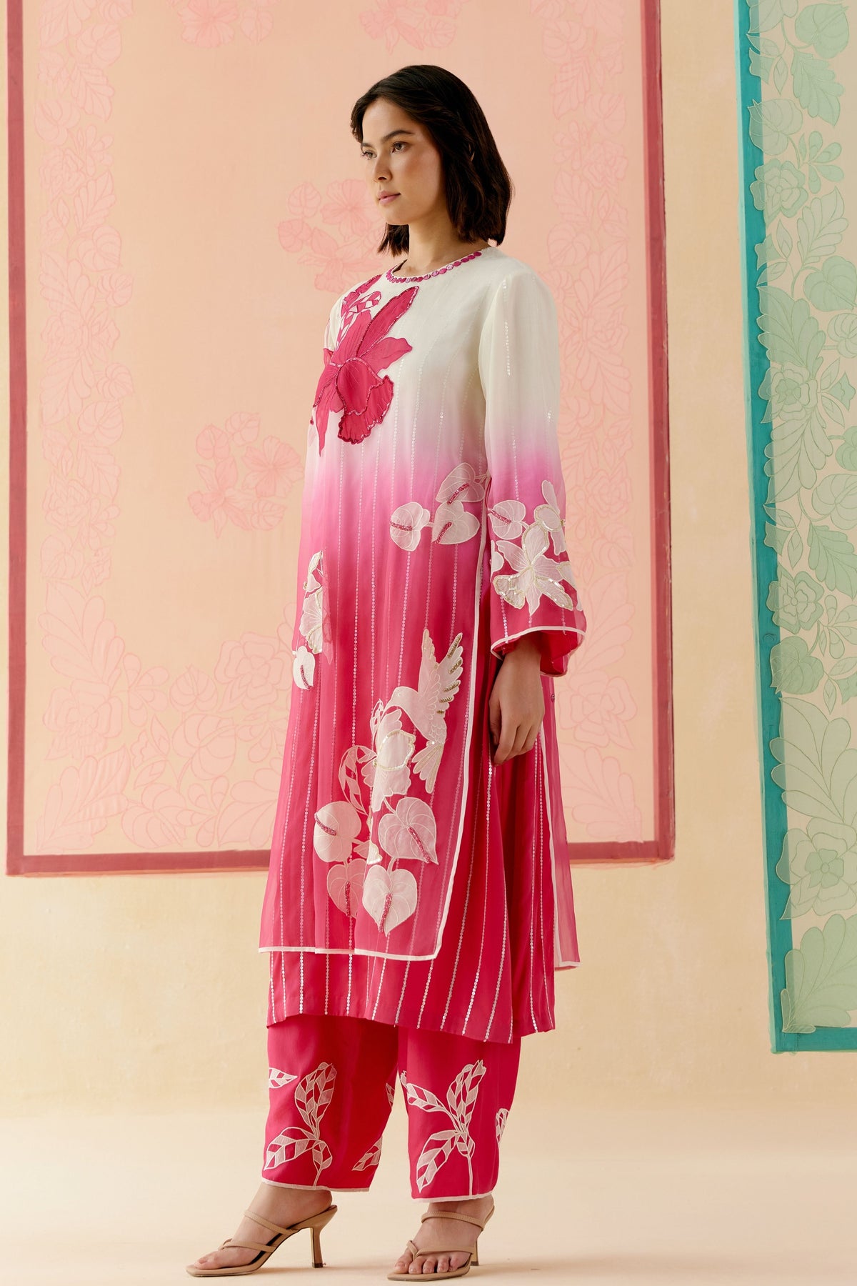 Hot Pink Applique Kurta Set