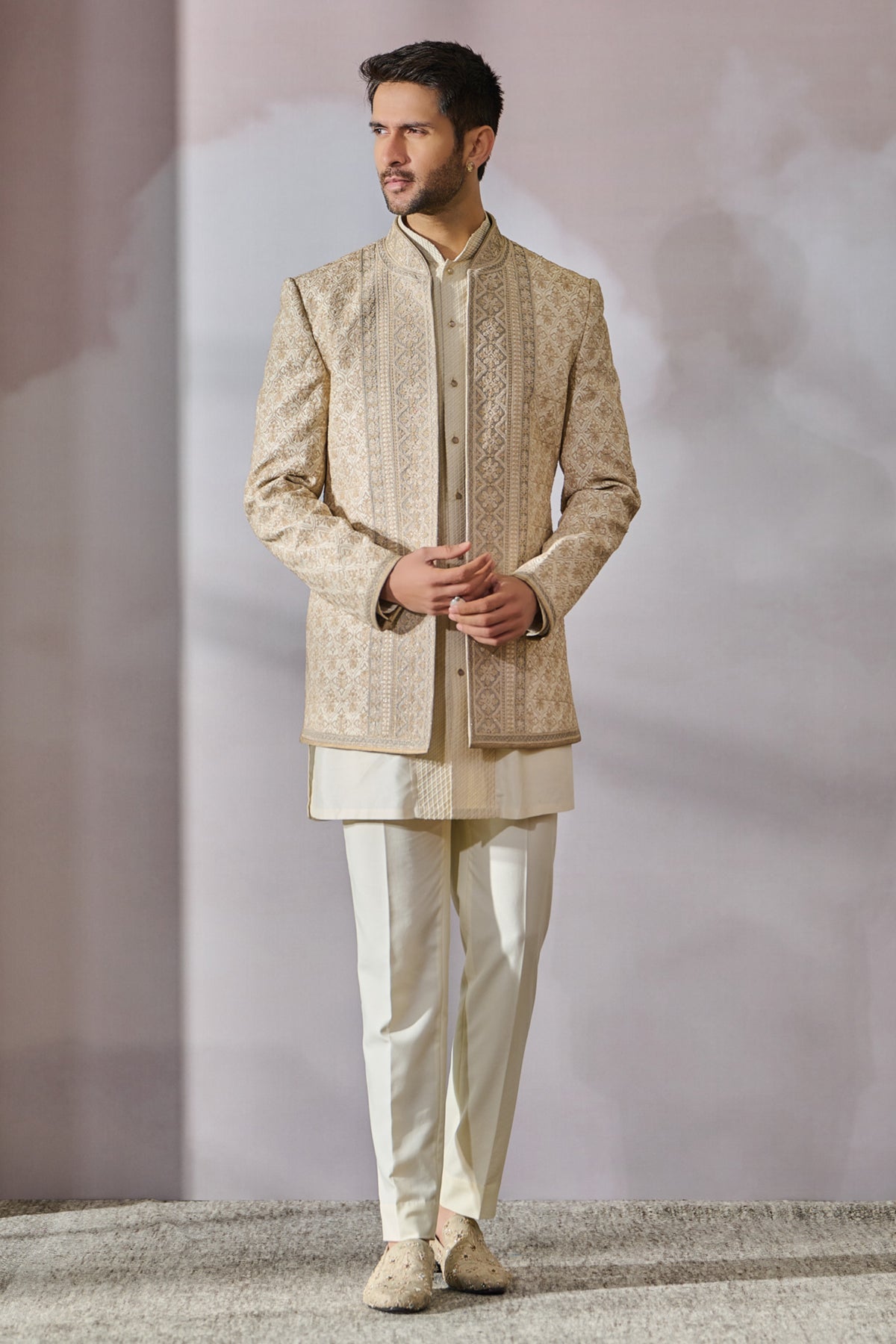 Ivory Embroidered Bandhgala Set