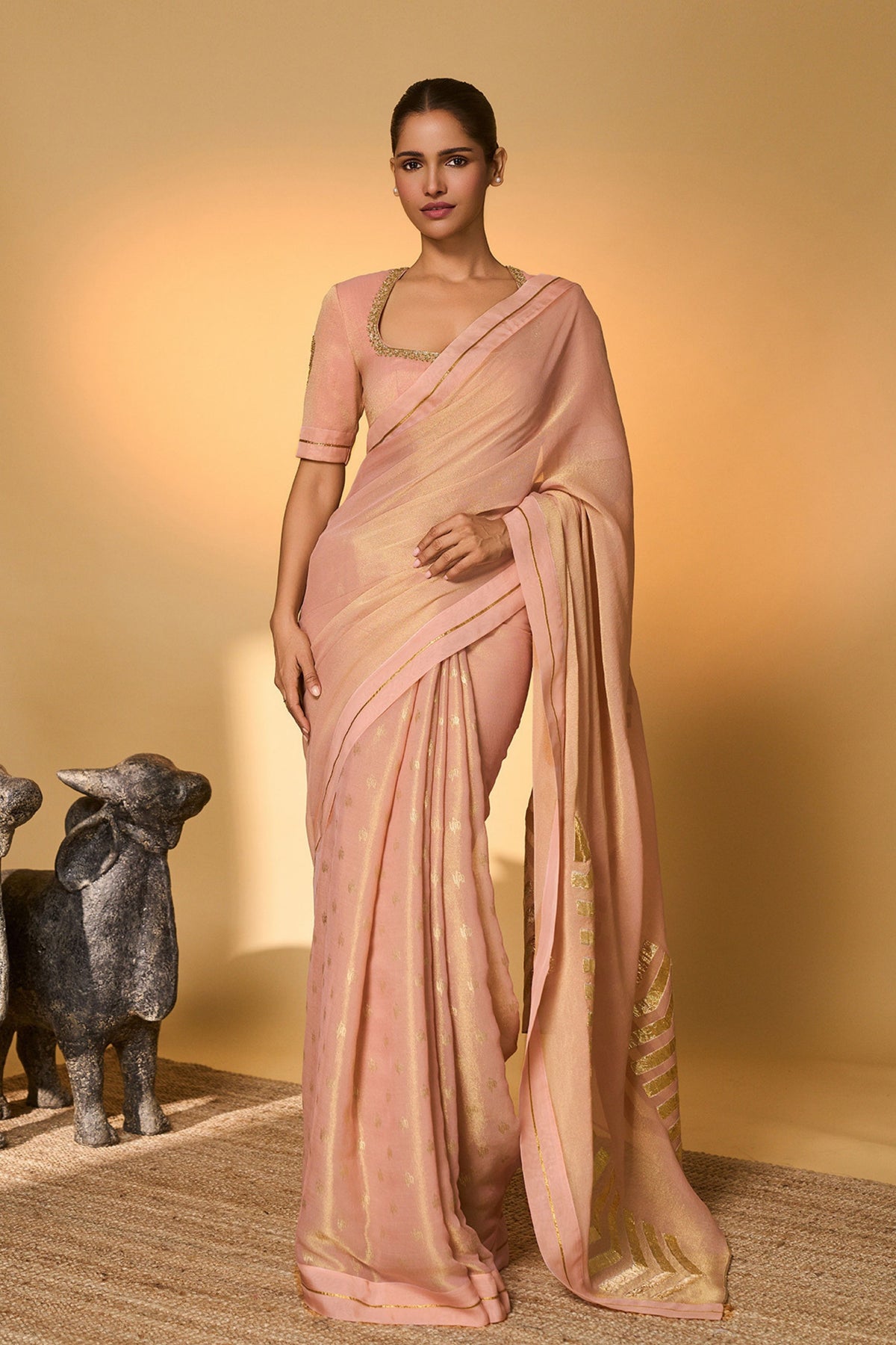 Baby Pink Droopy Bloom Gota Saree