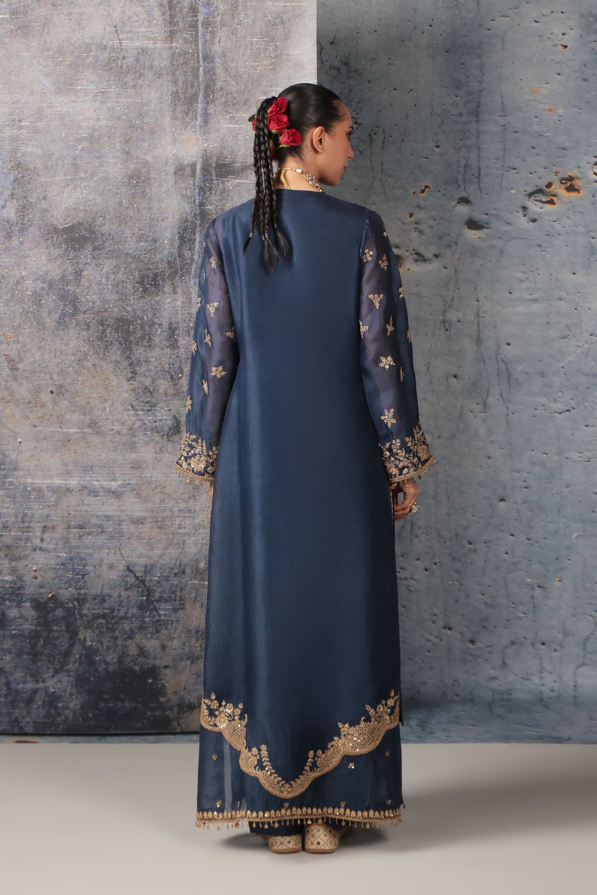 Blue Long Jaal Kurta Set
