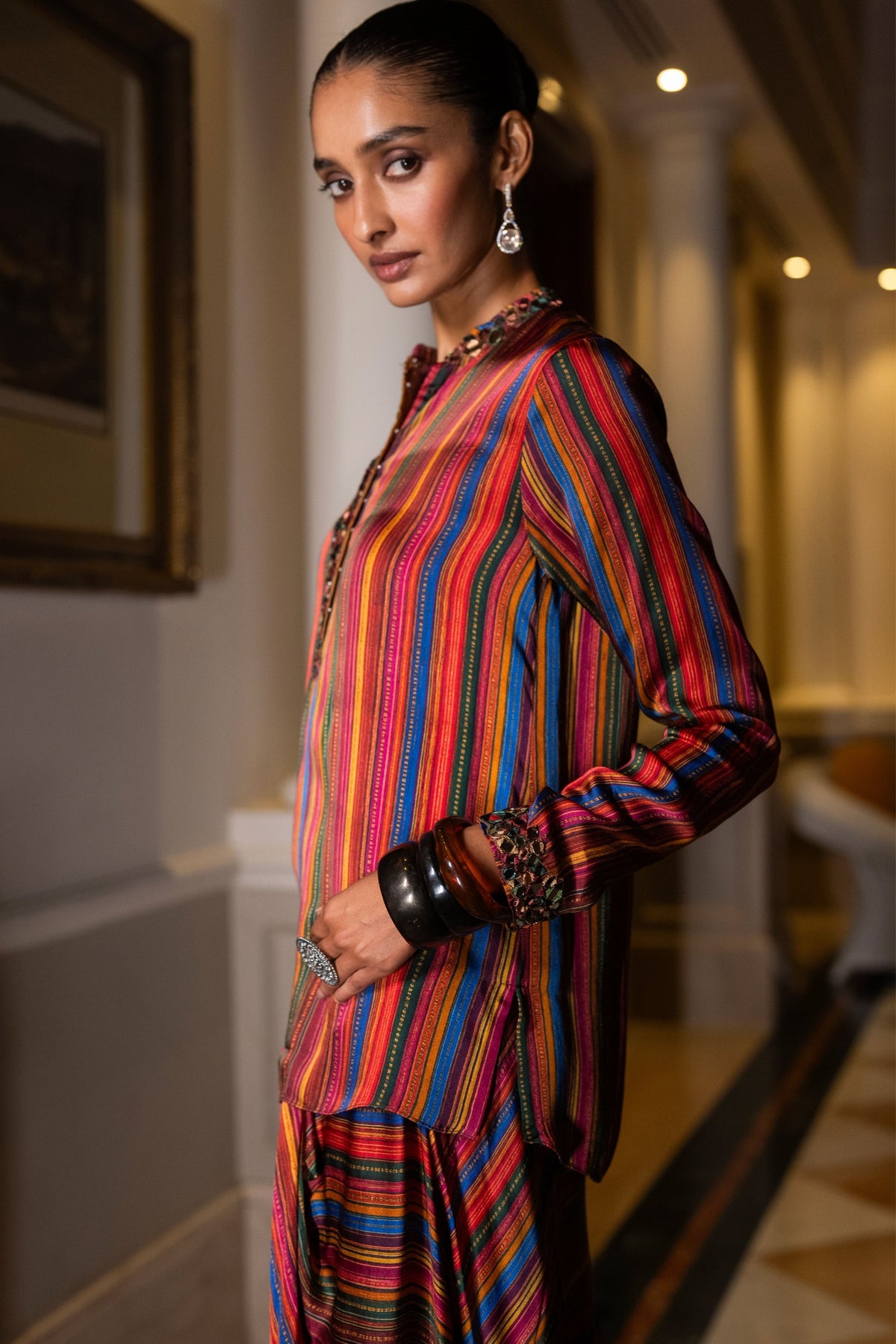 Multicolour Shirt & Drape Skirt