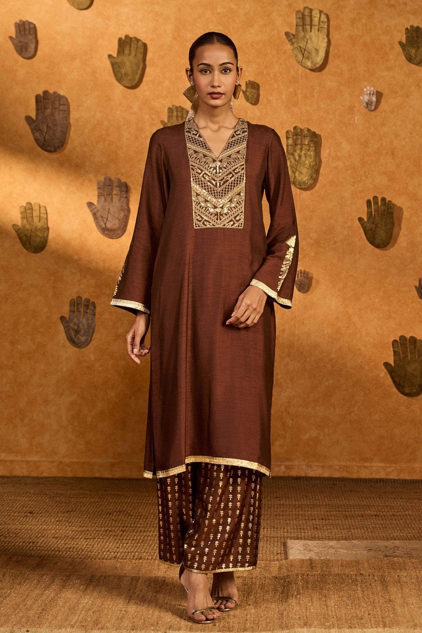 Sepia Cherry Vine Kurta Set - Masaba - Elahe