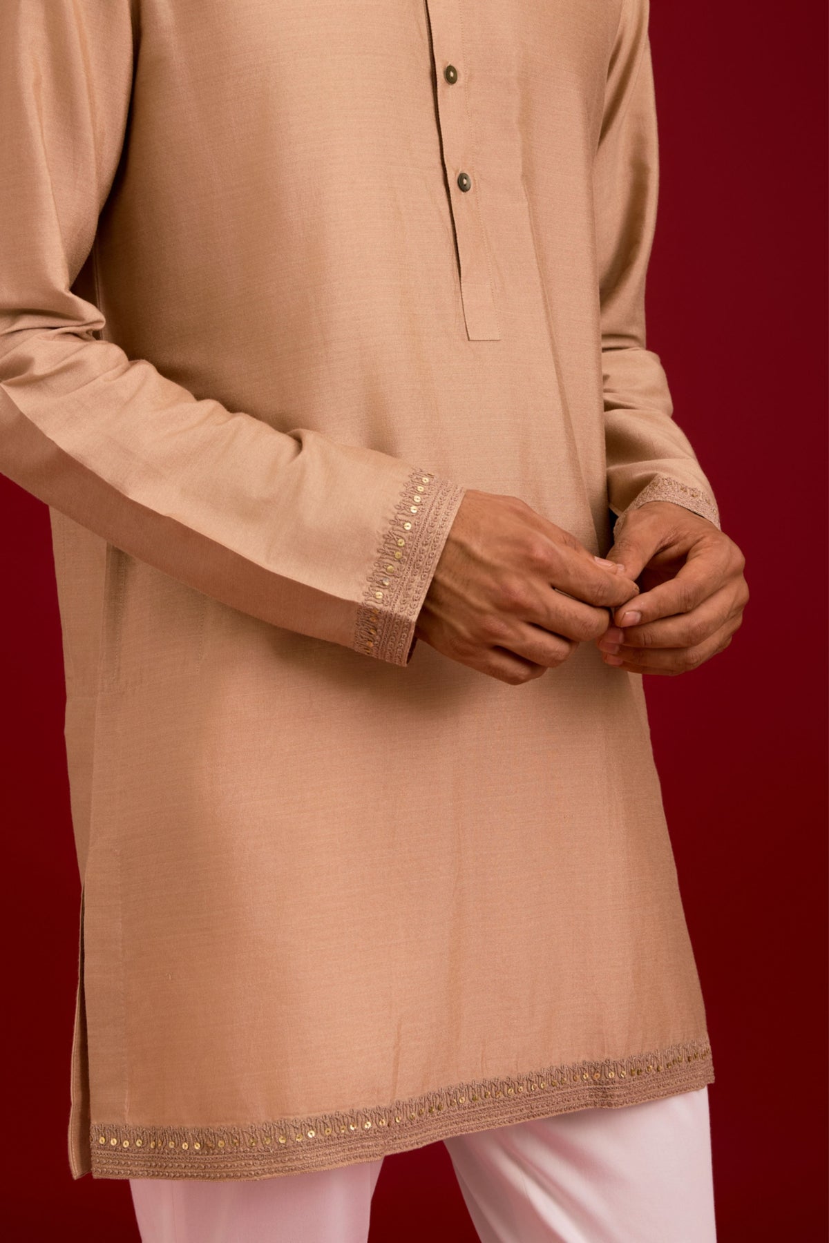 Beige Linen Satin Bundi Set