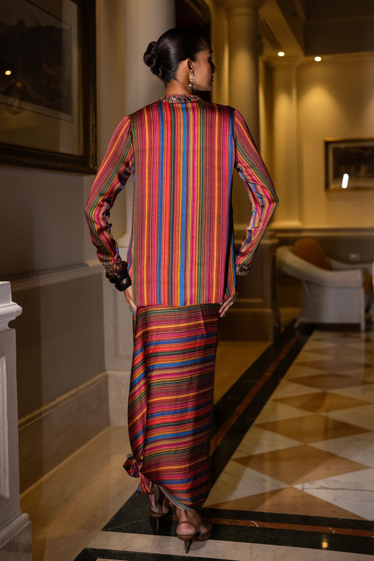Multicolour Shirt & Drape Skirt