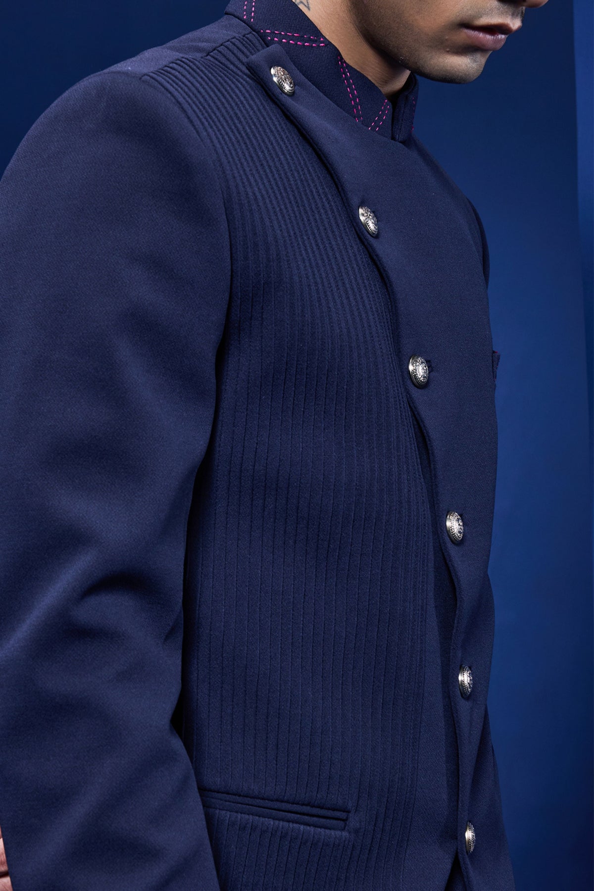 Navy Blue Bandhgala Set