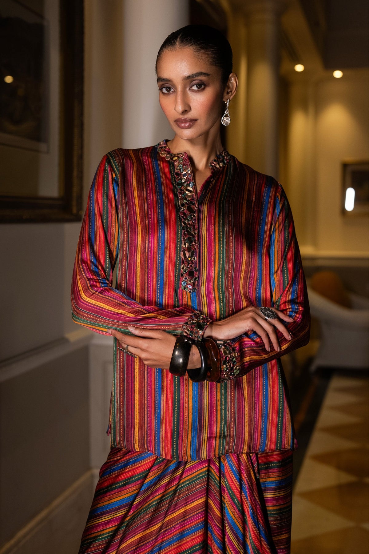 Multicolour Shirt & Drape Skirt