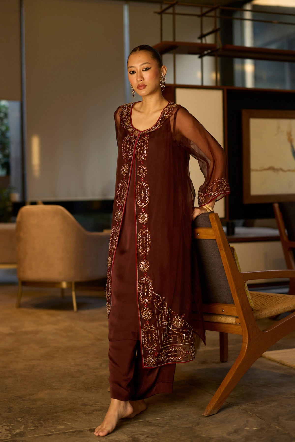 Brown Rawani Kurta Set