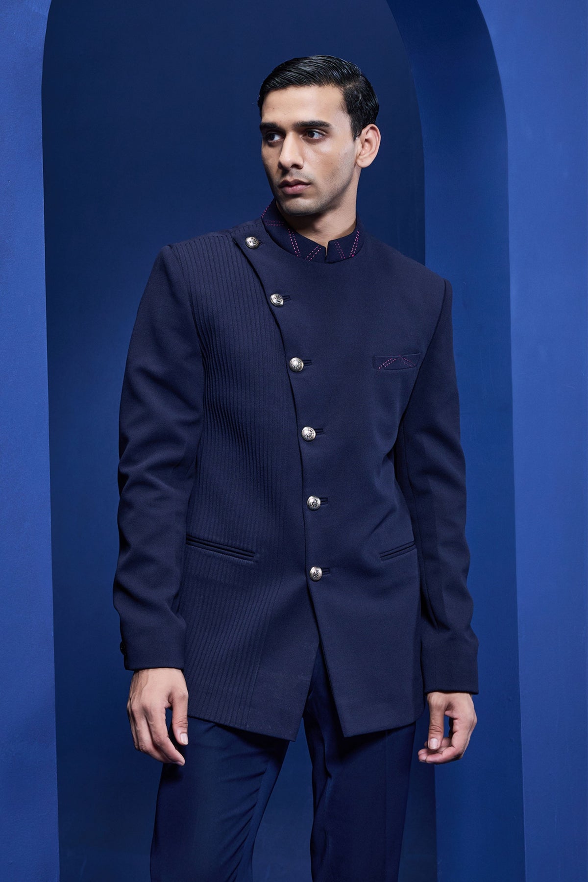 Navy Blue Bandhgala Set