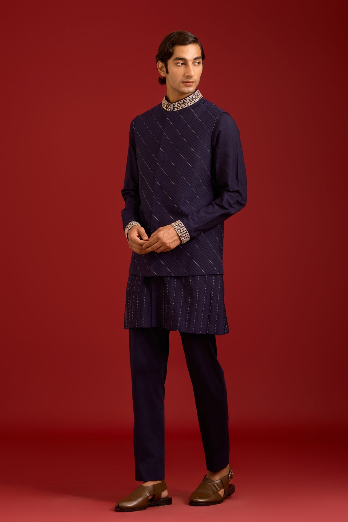 Navy Cotton Silk Bundi Set