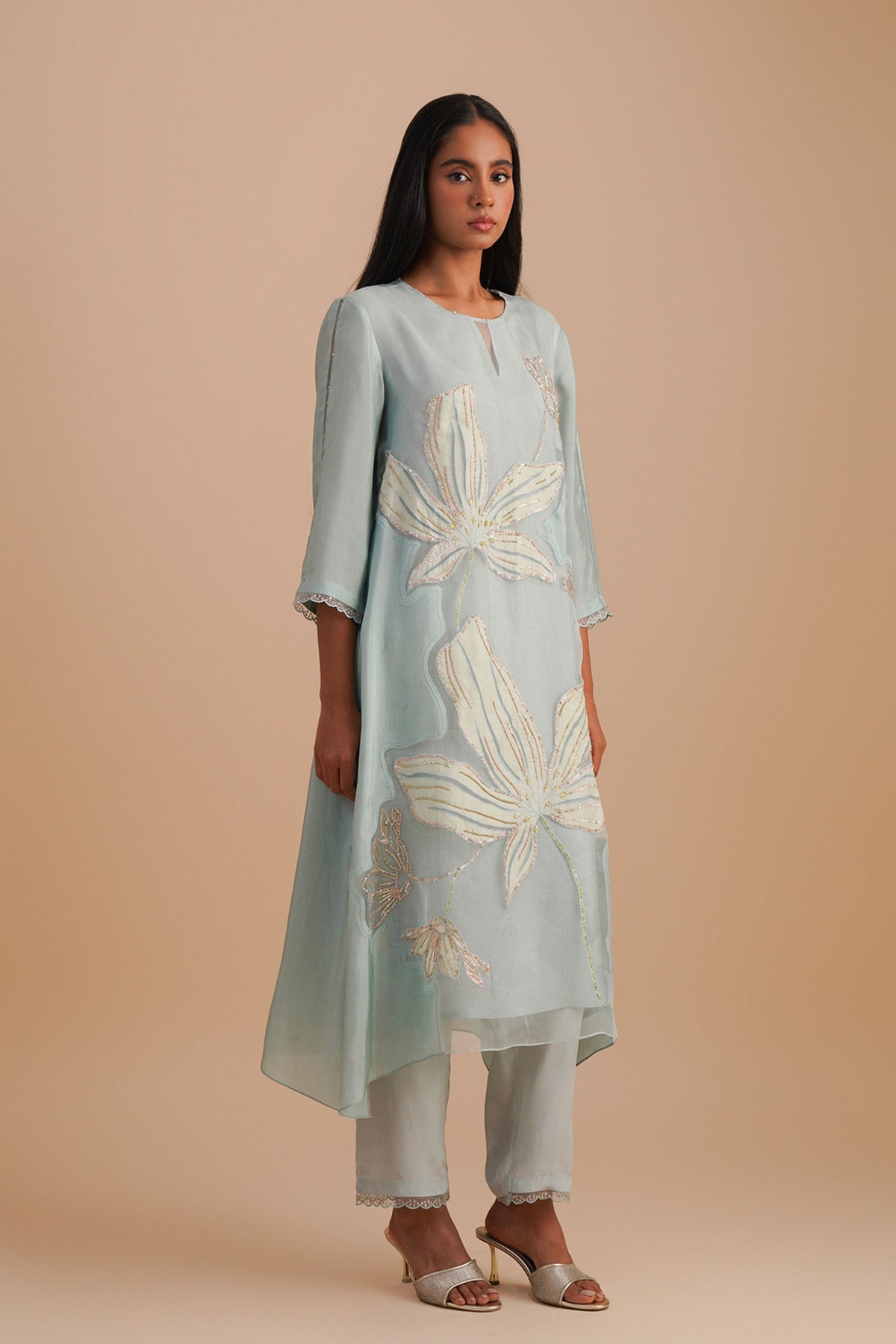 Organza Powder Blue Kurta Set