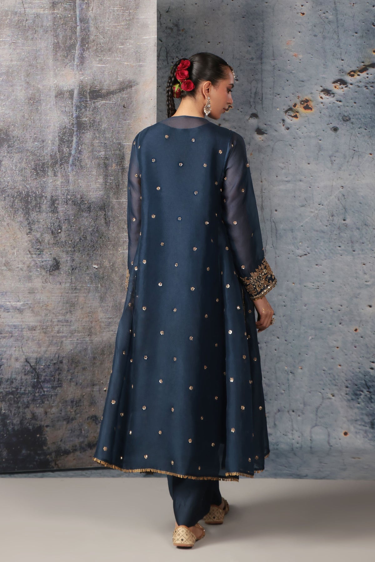 Blue Long Pheran Kurta Set