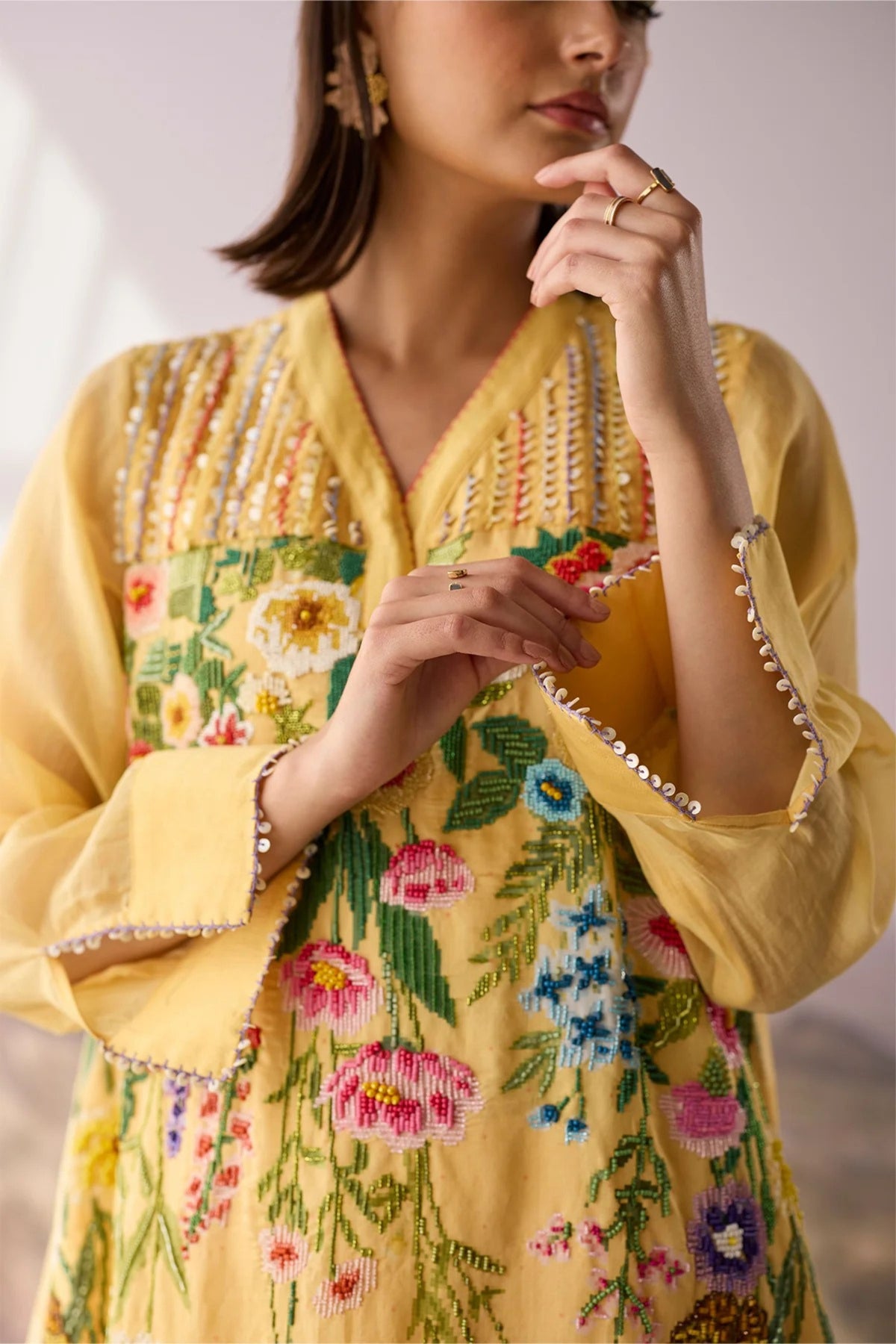 Sunray Floral Beaded Kurta