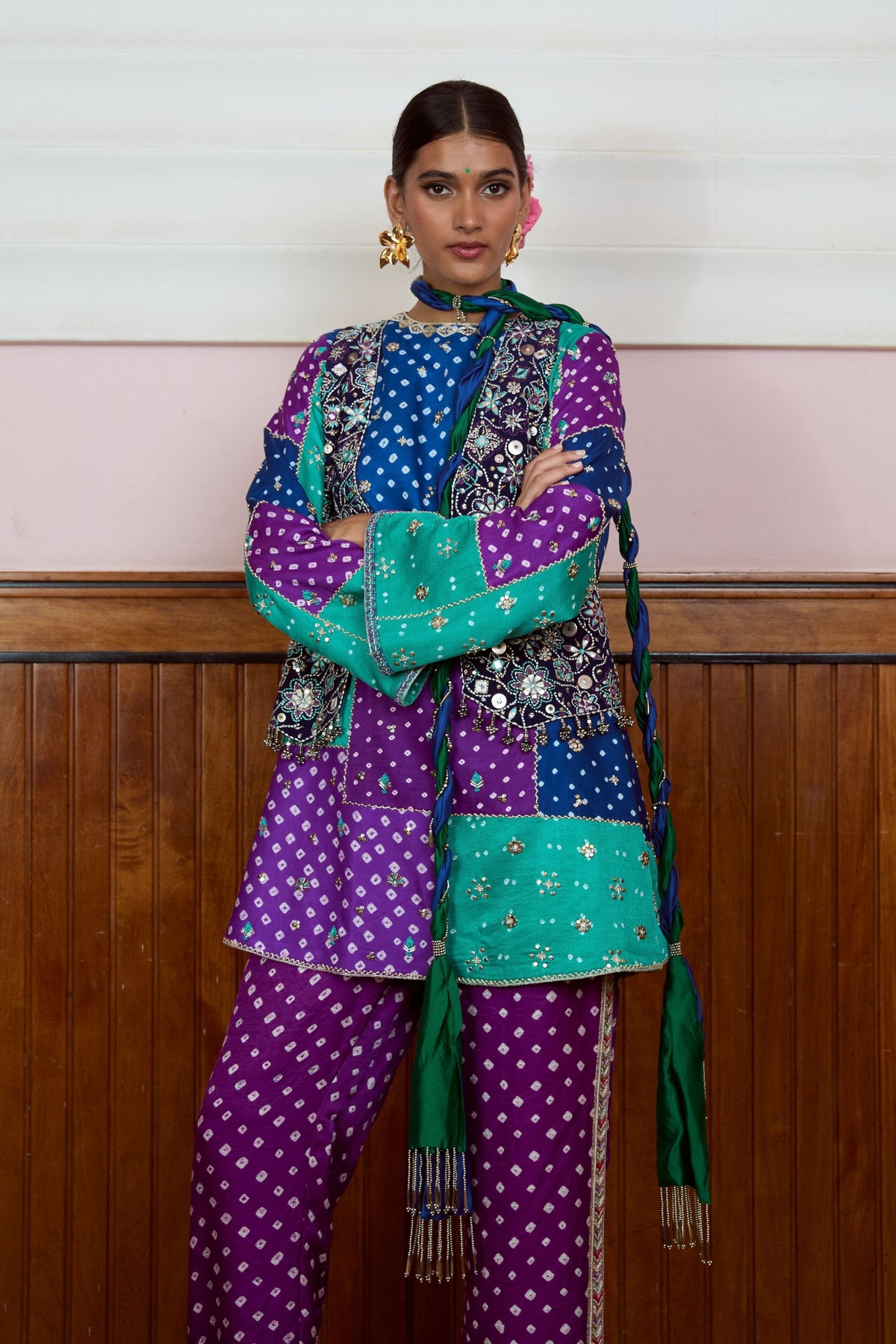 Nazariya Patchwork Bandhani Kurta Set