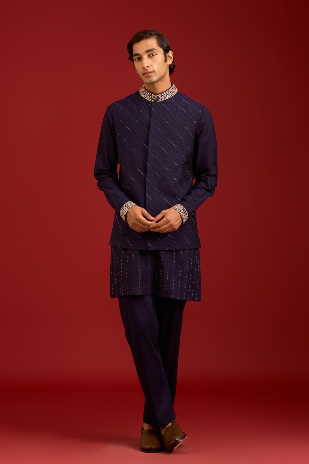 Navy Cotton Silk Bundi Set