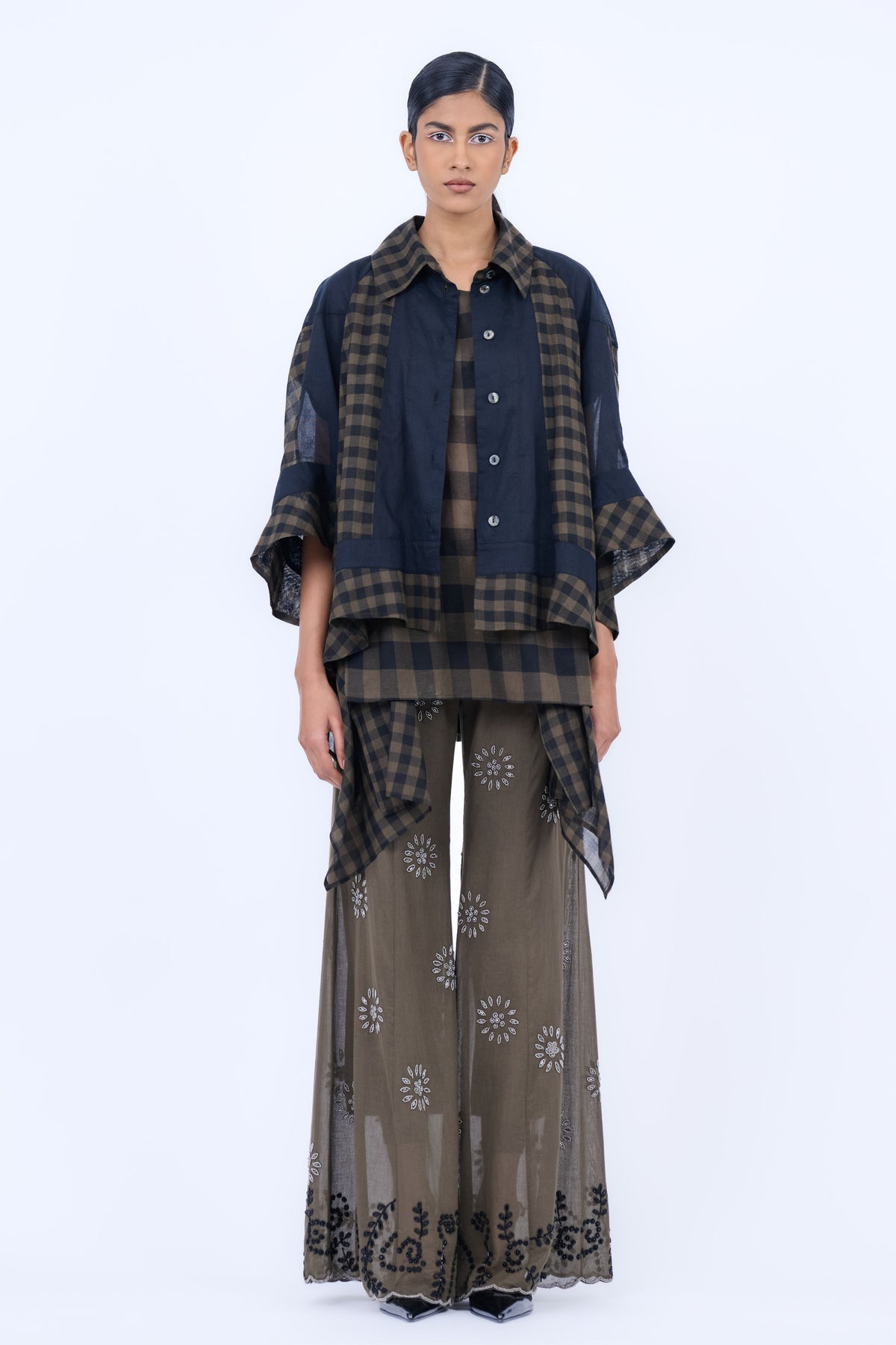 Beadwork Palazzos in Khaki &amp; Black