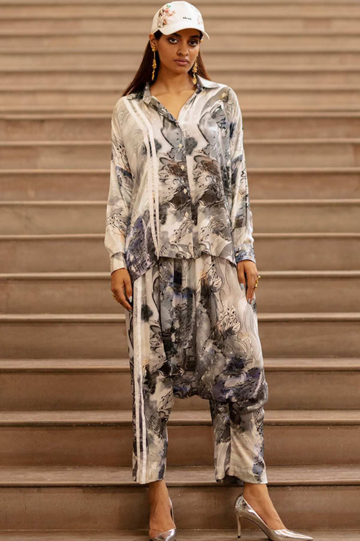 Ink Bleed Printed Shirt With Pants