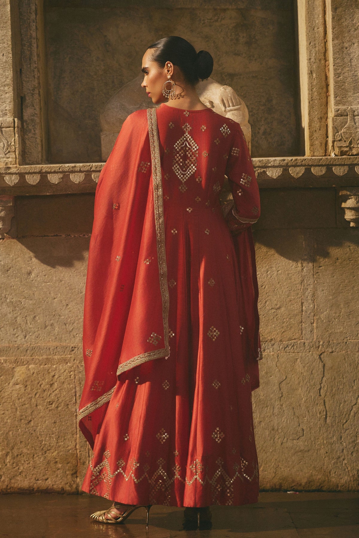 Red Copper Gota Anarkali Set