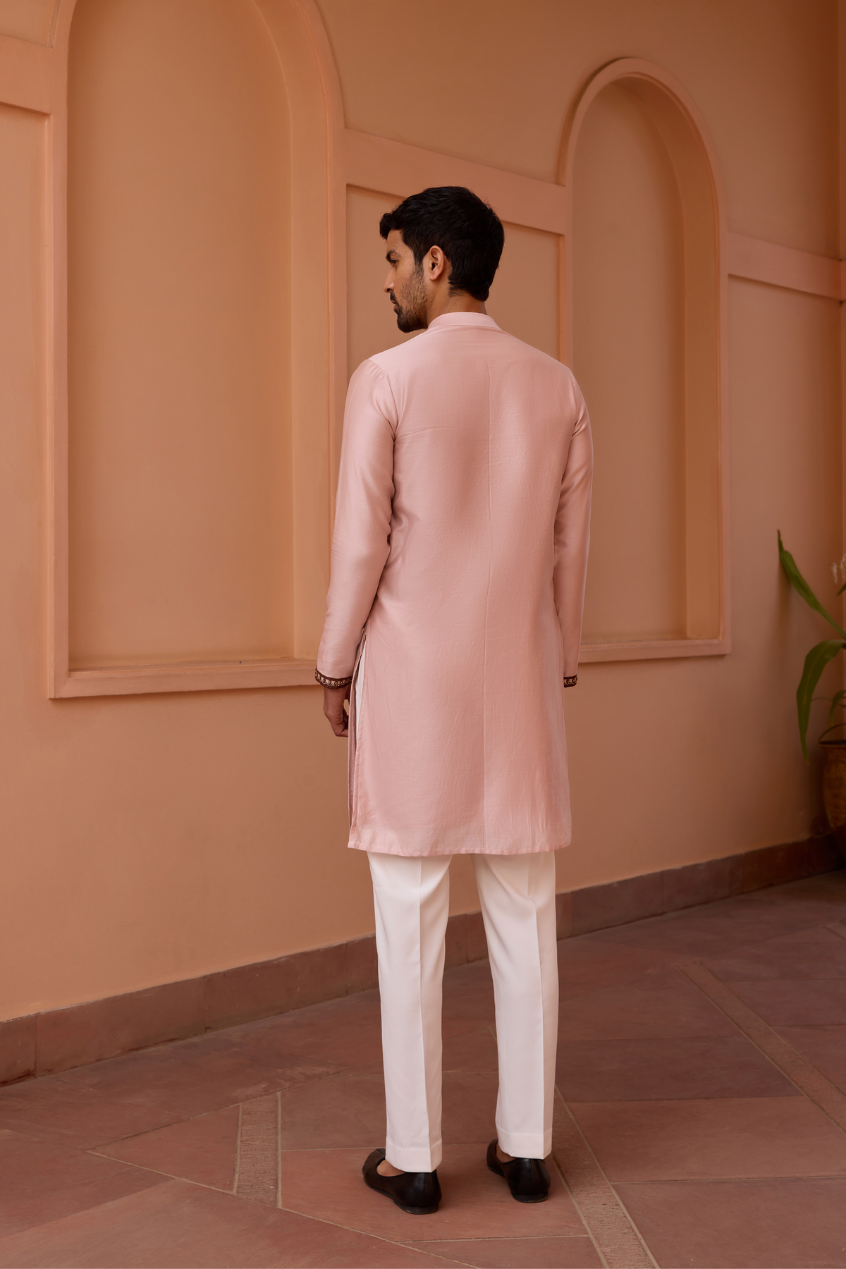 Dusty pink dori and hand embroidered kurta