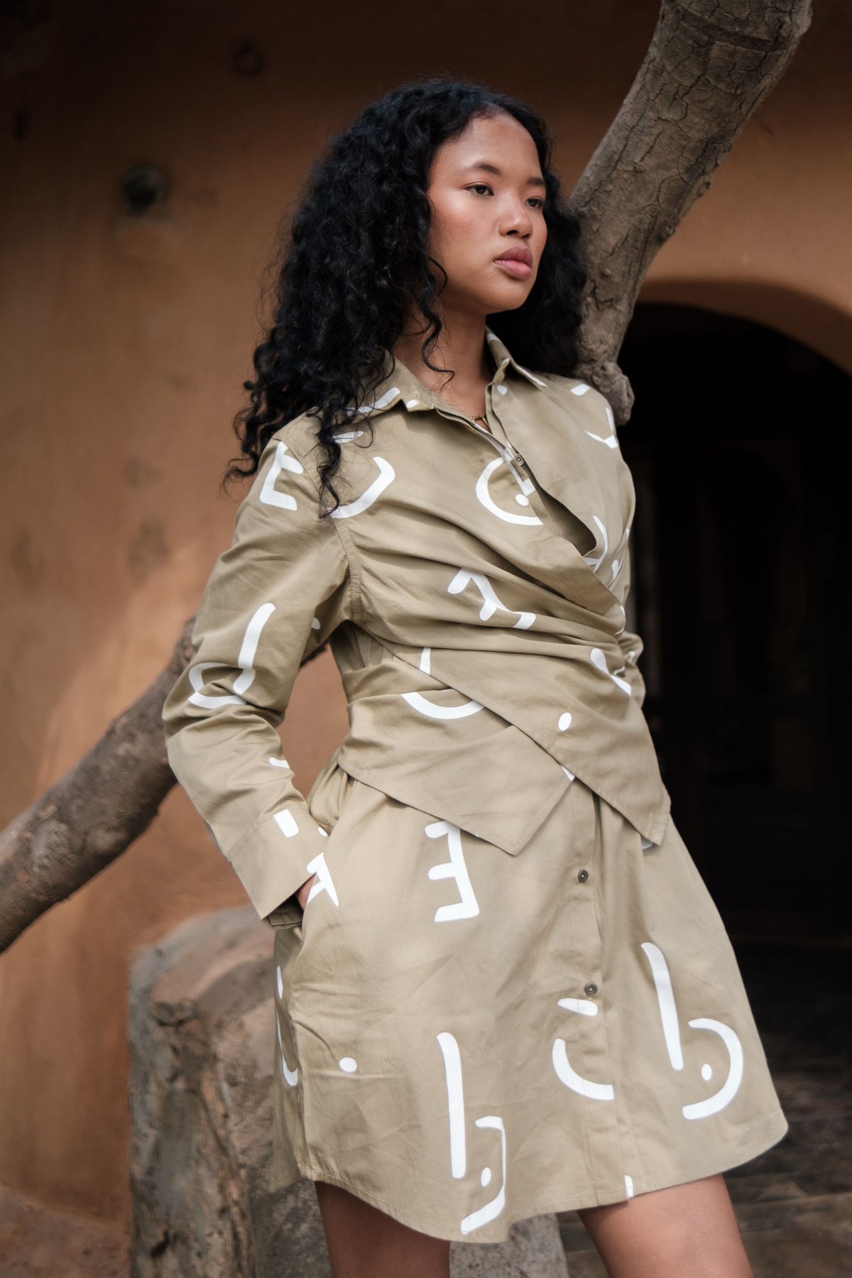 Khaki a line dress sale