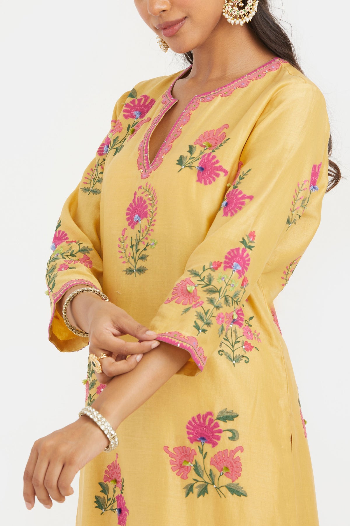 Yellow Silk Straight Kurta Set