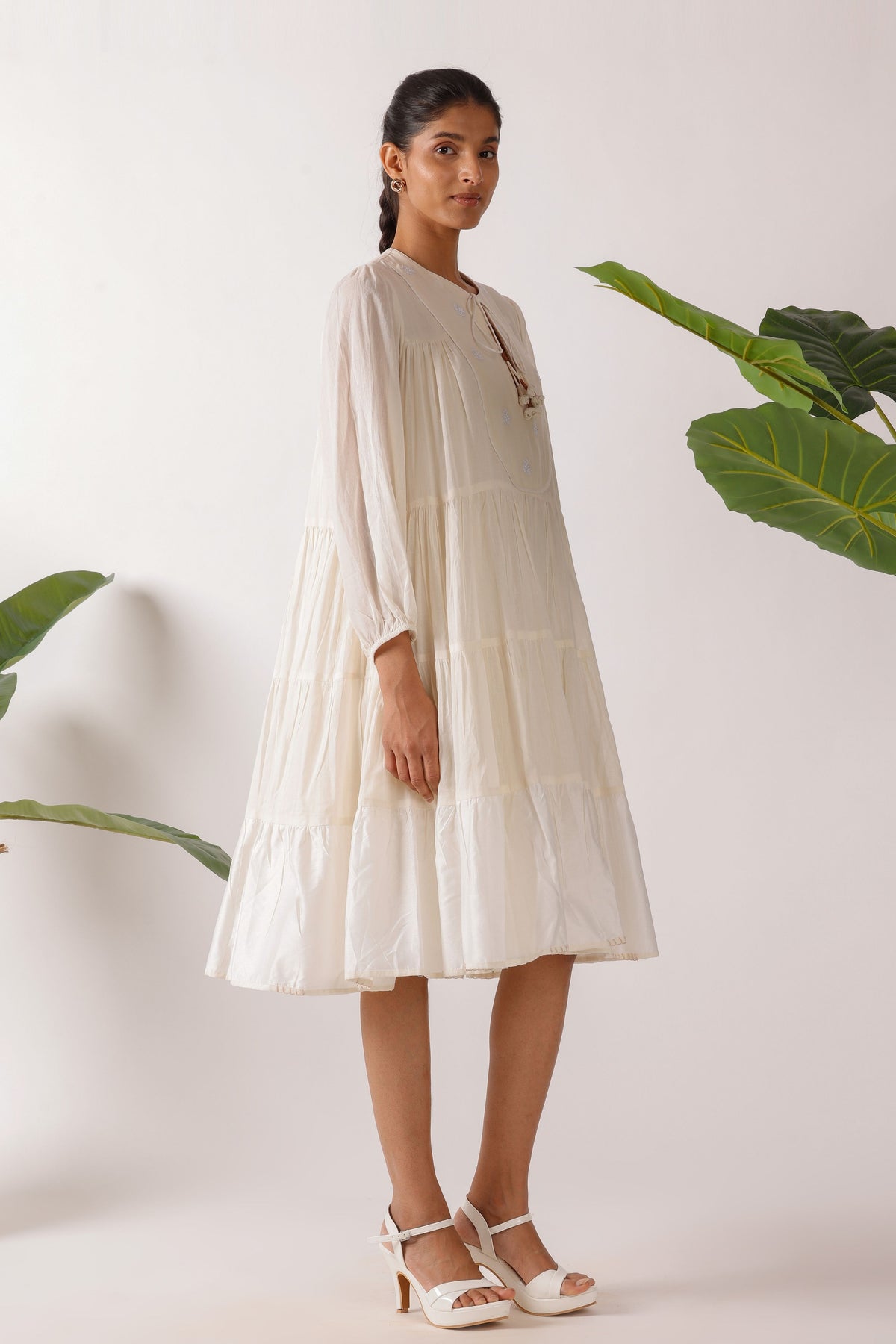 Jamdani Embroidered Yoke Tier Dress