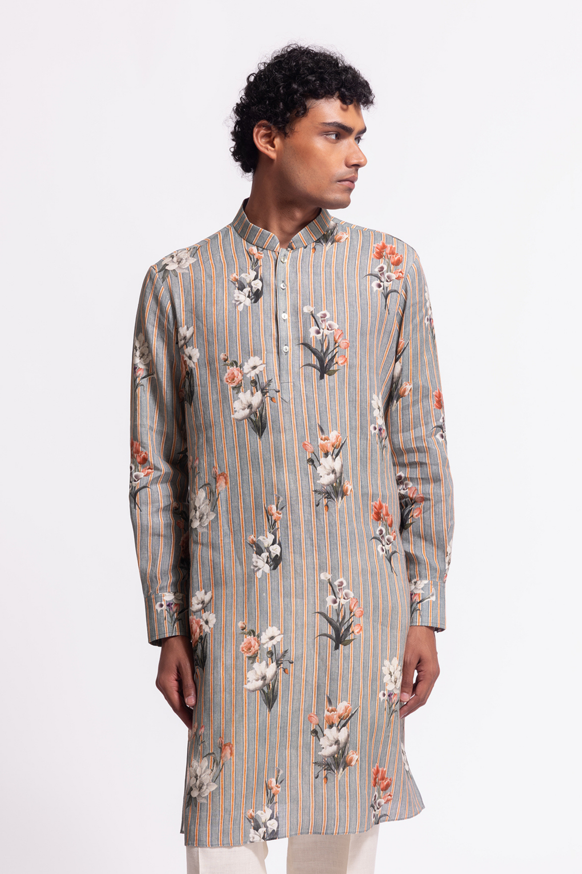 Floral Printed Linen Short Kurta