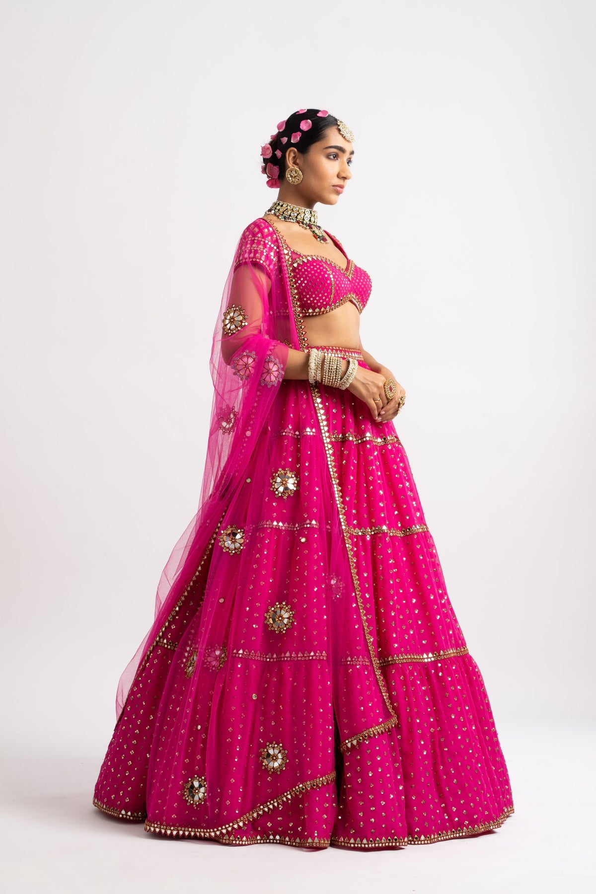 Fuschia multi tier lehenga