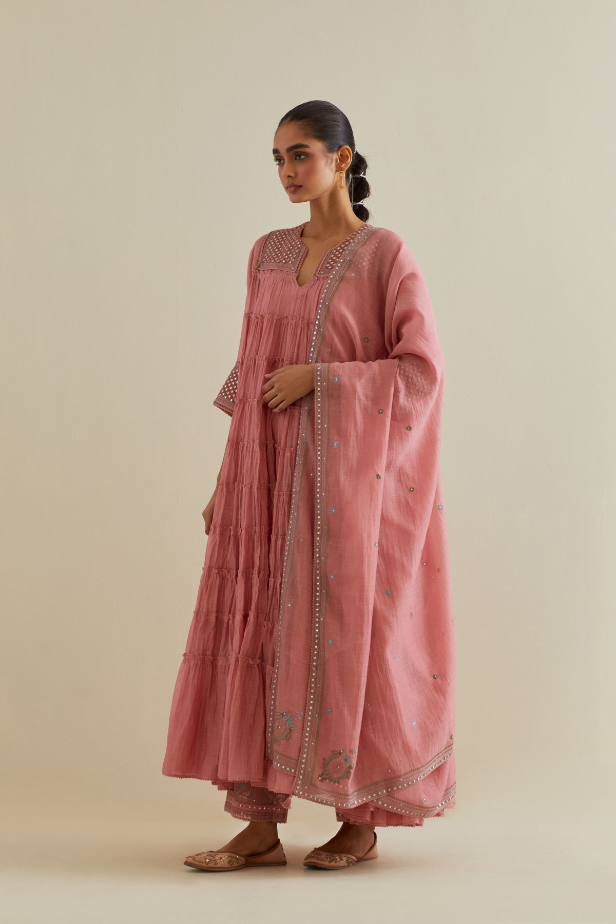 Pink  Multi-tiered Kurta Set