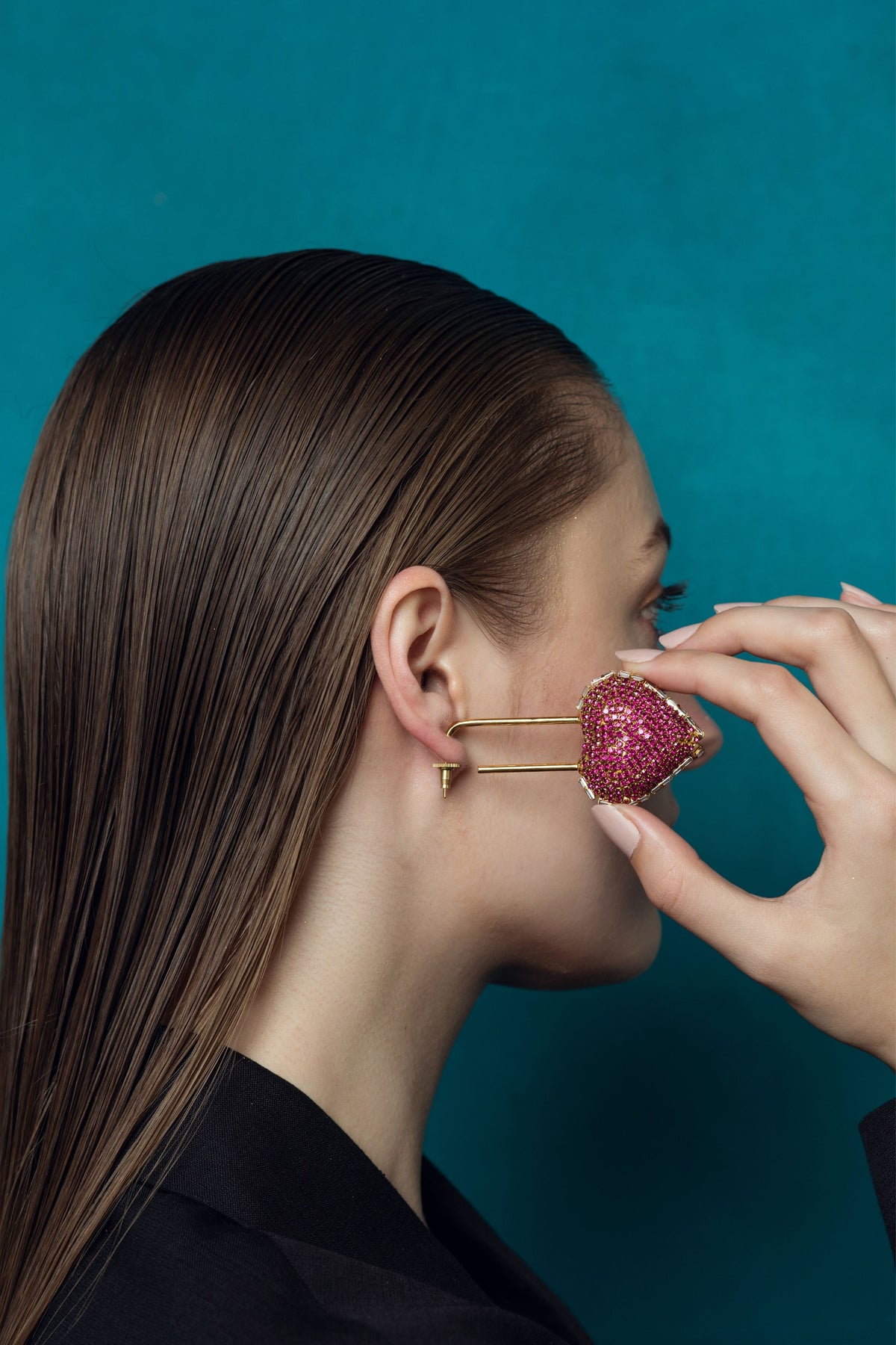 Heart Lock Hoops In Ruby Red