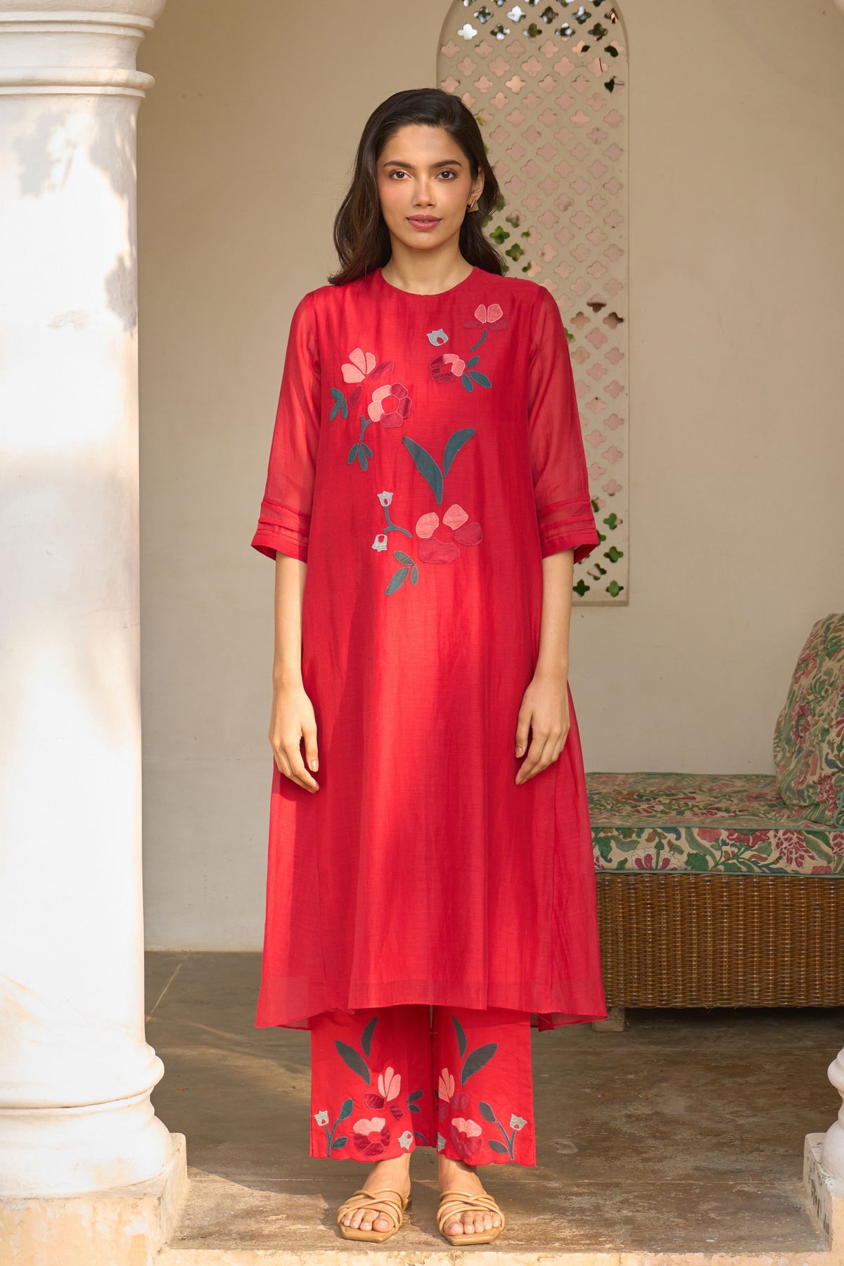 Cherry Red Applique Tunic Set