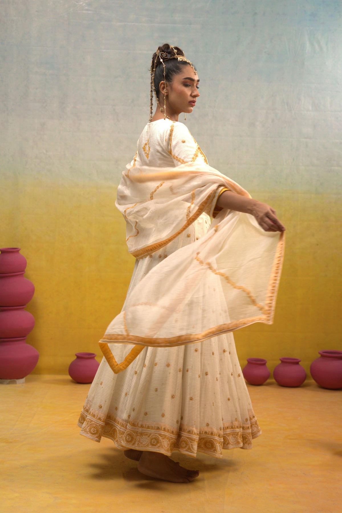 Ivory Chanderi Lehenga Set
