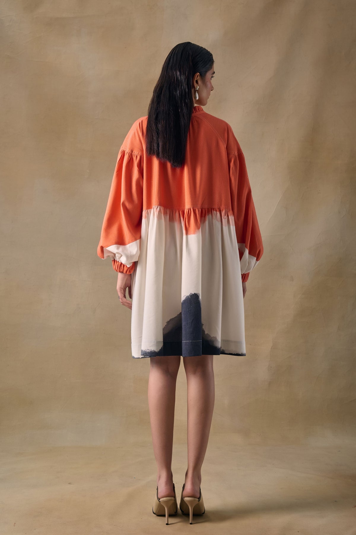 Orange Washed Gathered Dress