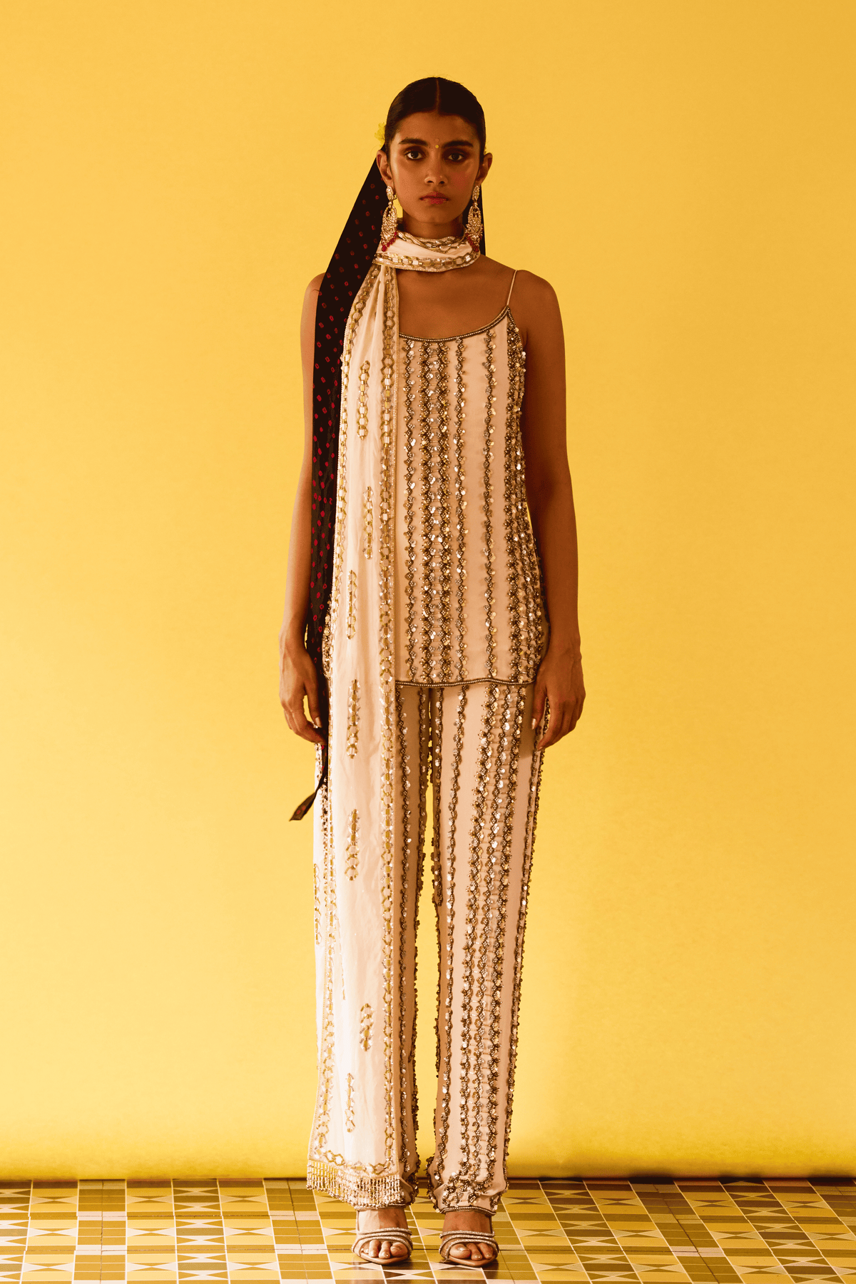 Beige Sequin Kurta Set
