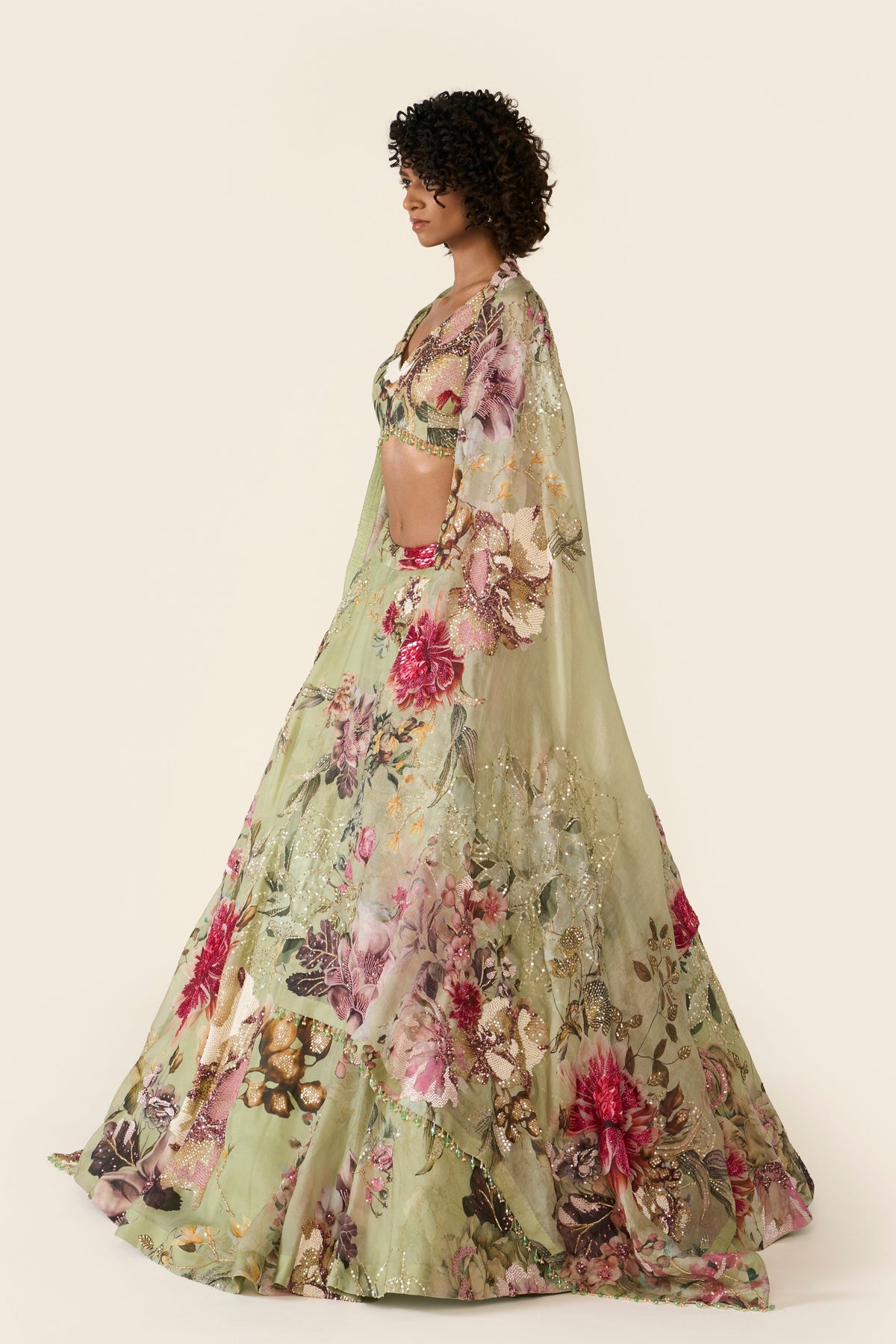 Green Printed Lehenga Set