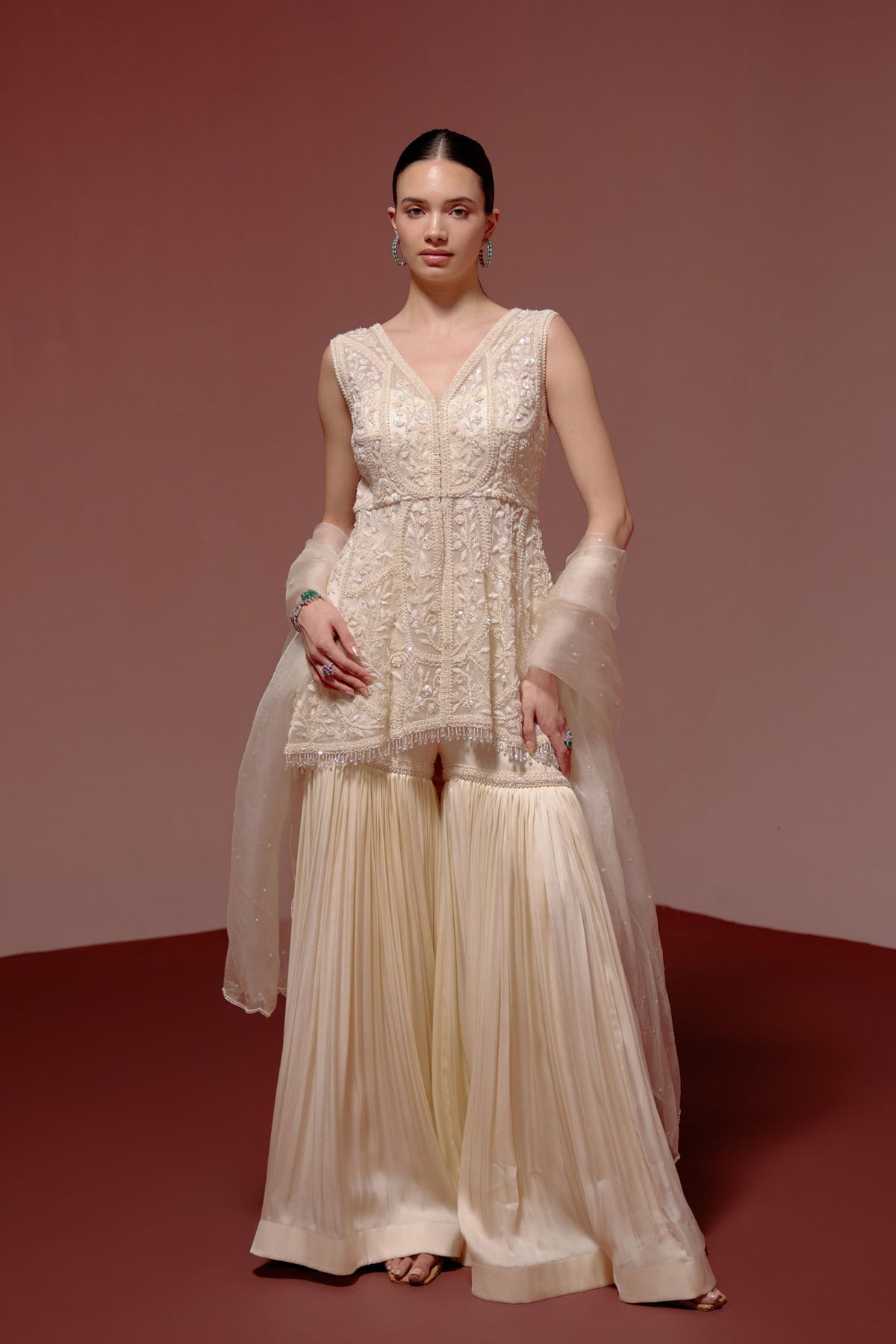 Ivory Peplum and Sharara Set