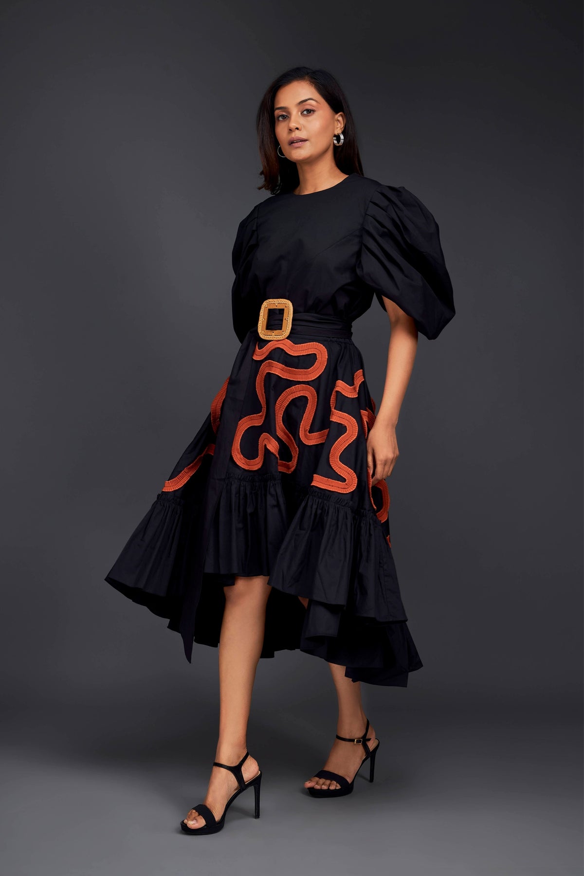 Black &amp; Rust Frill Co-ord Set