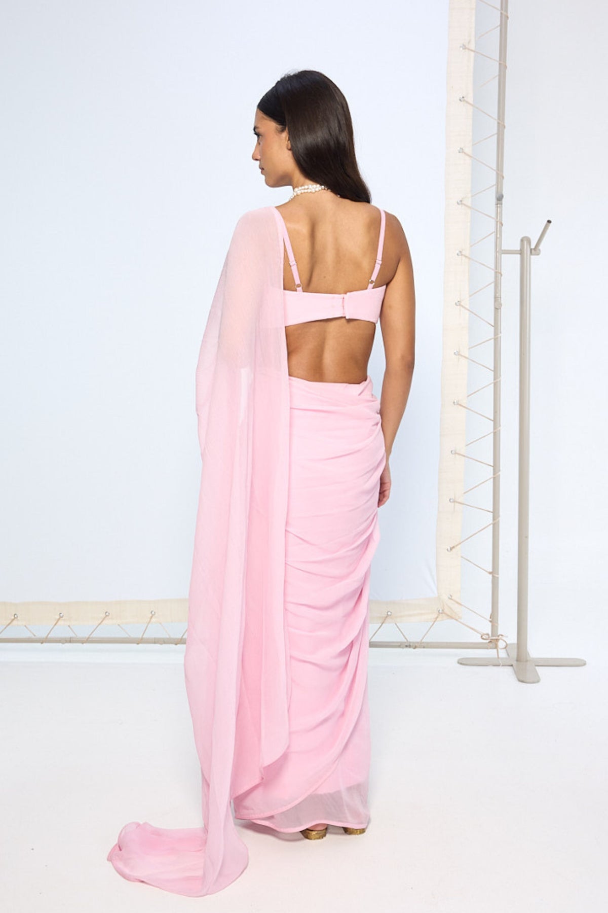 Blush Pink Brooch Saree